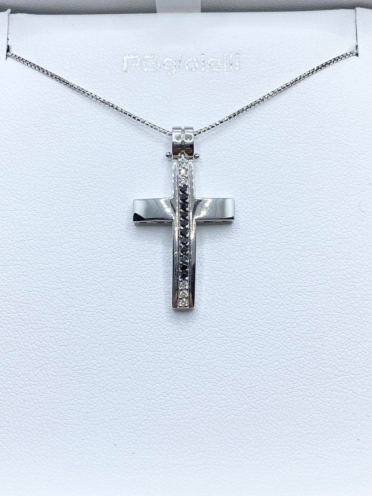 Collana PG Gioielli Con Croce in Oro 18KT 18KT e Diamanti Neri e Bianchi