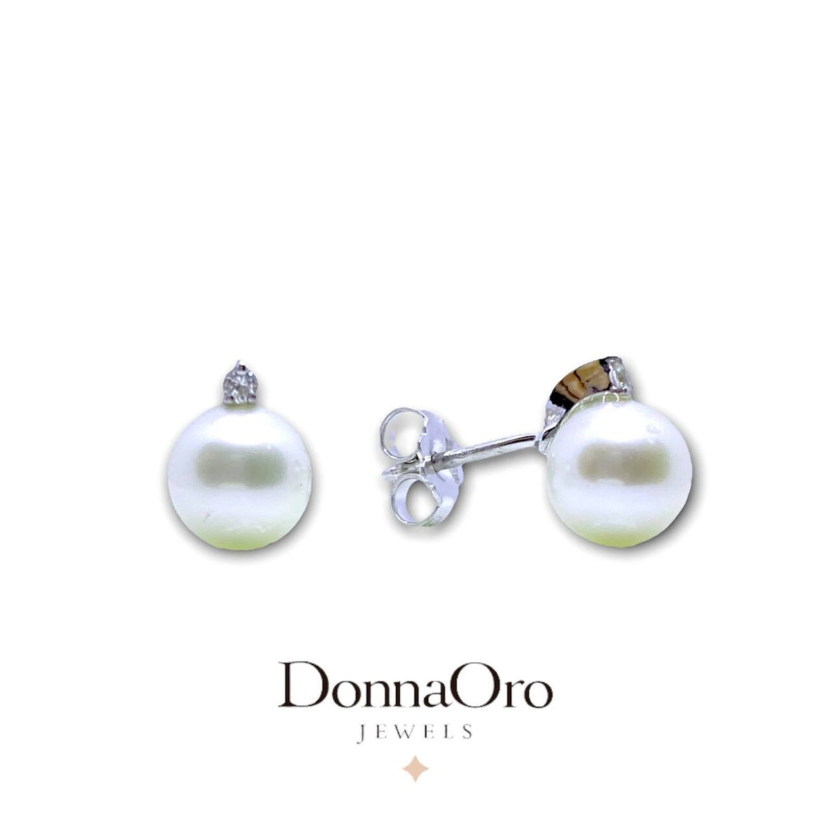 Orecchini Donna Oro 18KT con Diamanti e Perle Naturali mm 7,5-8