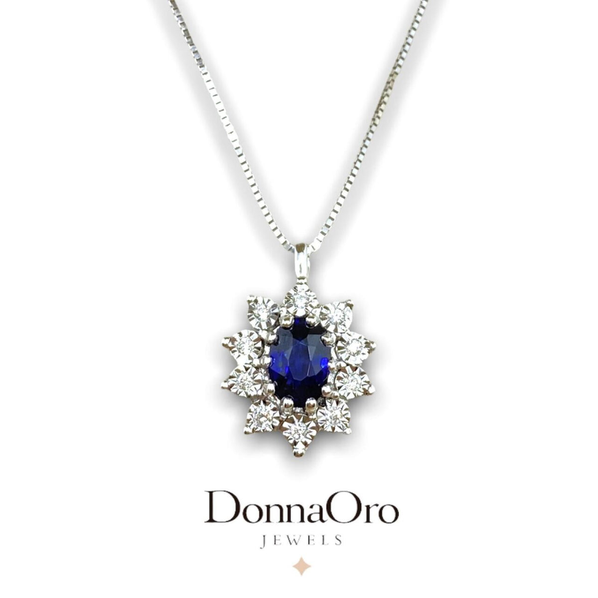 Collana Donna Oro 18KT con Zaffiro e Diamanti
