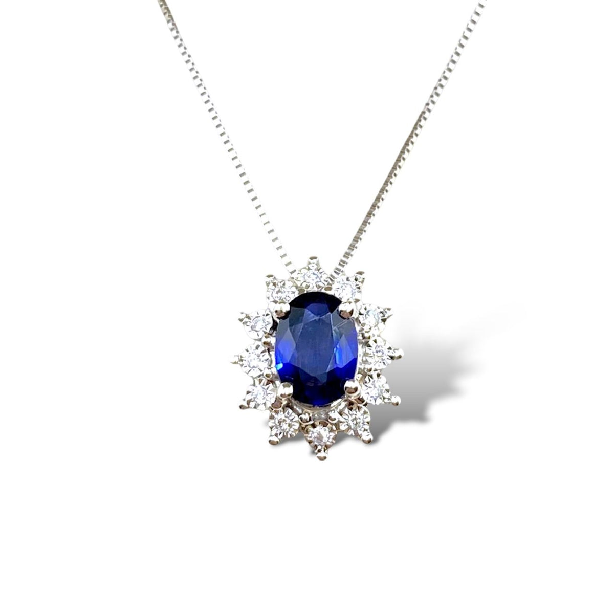 Collana Donna Oro 18KT con Zaffiro Ct 0.90 e Diamanti