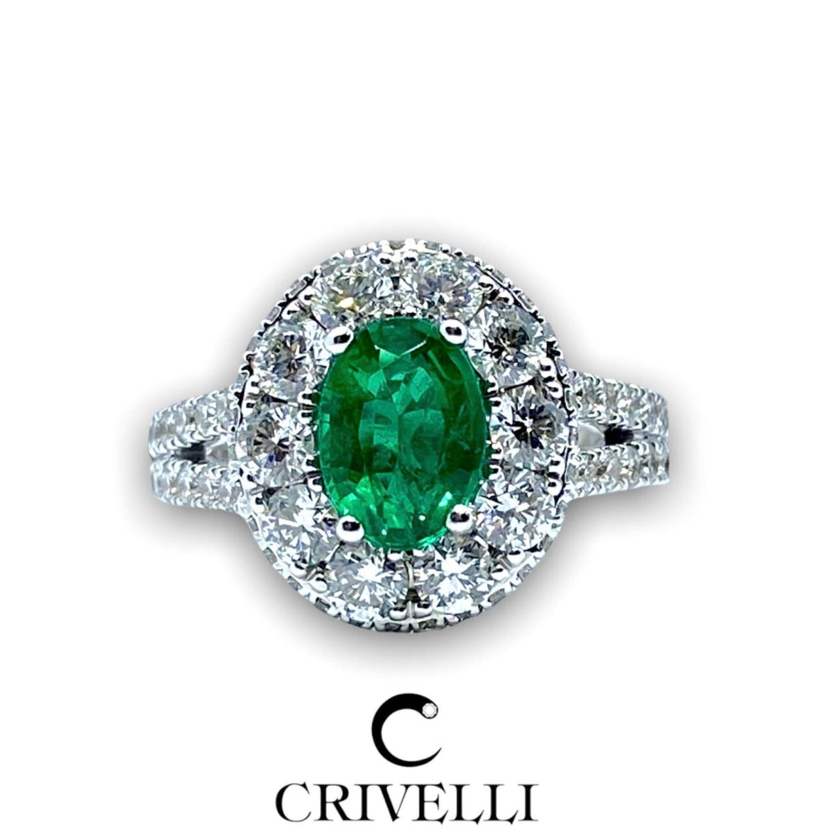 Anello Donna Crivelli con Smeraldo Colombiano Ct 0.97 e Diamanti