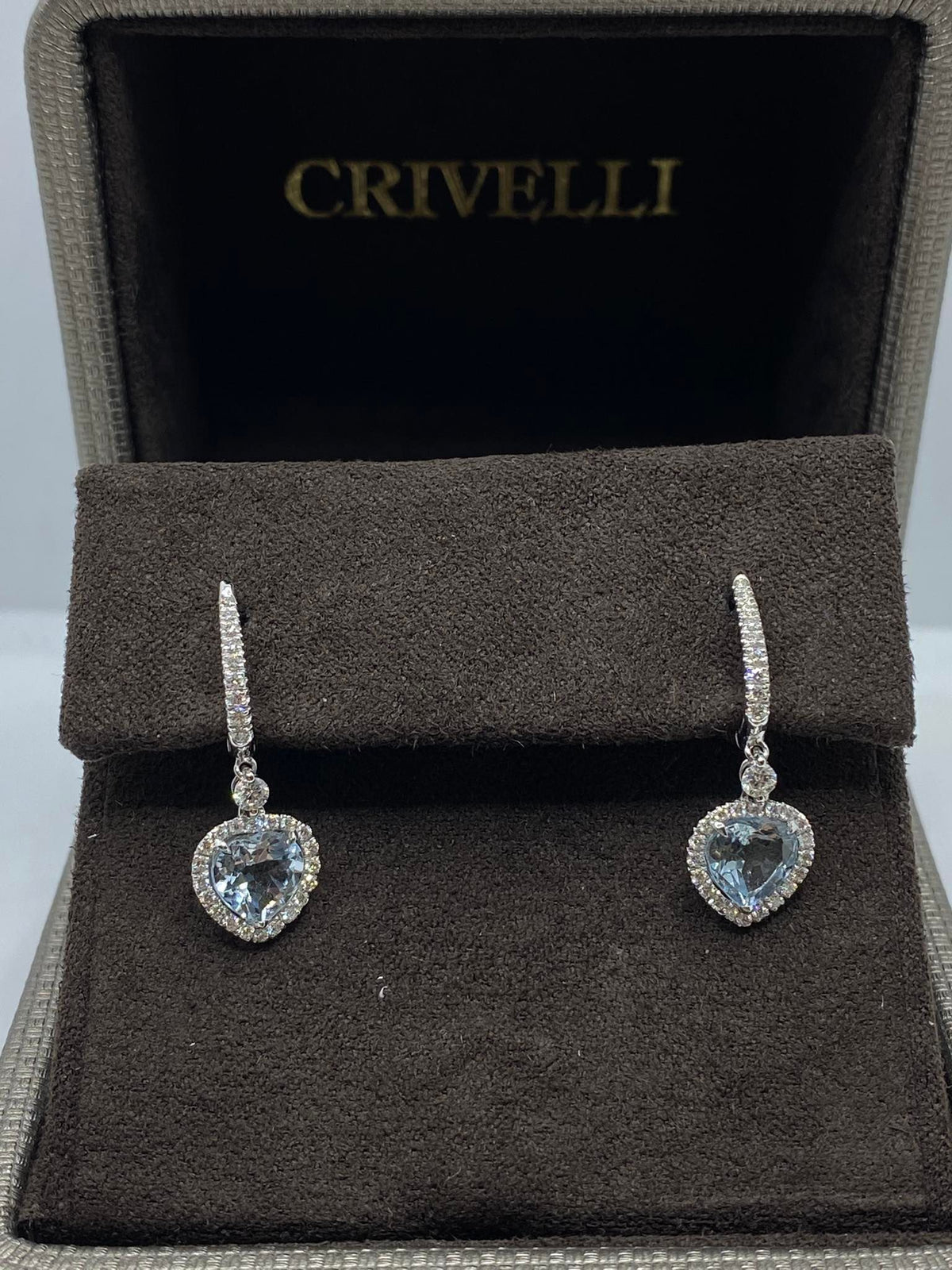 Orecchini Crivelli Pendenti con Acquamarina a Cuore e Diamanti