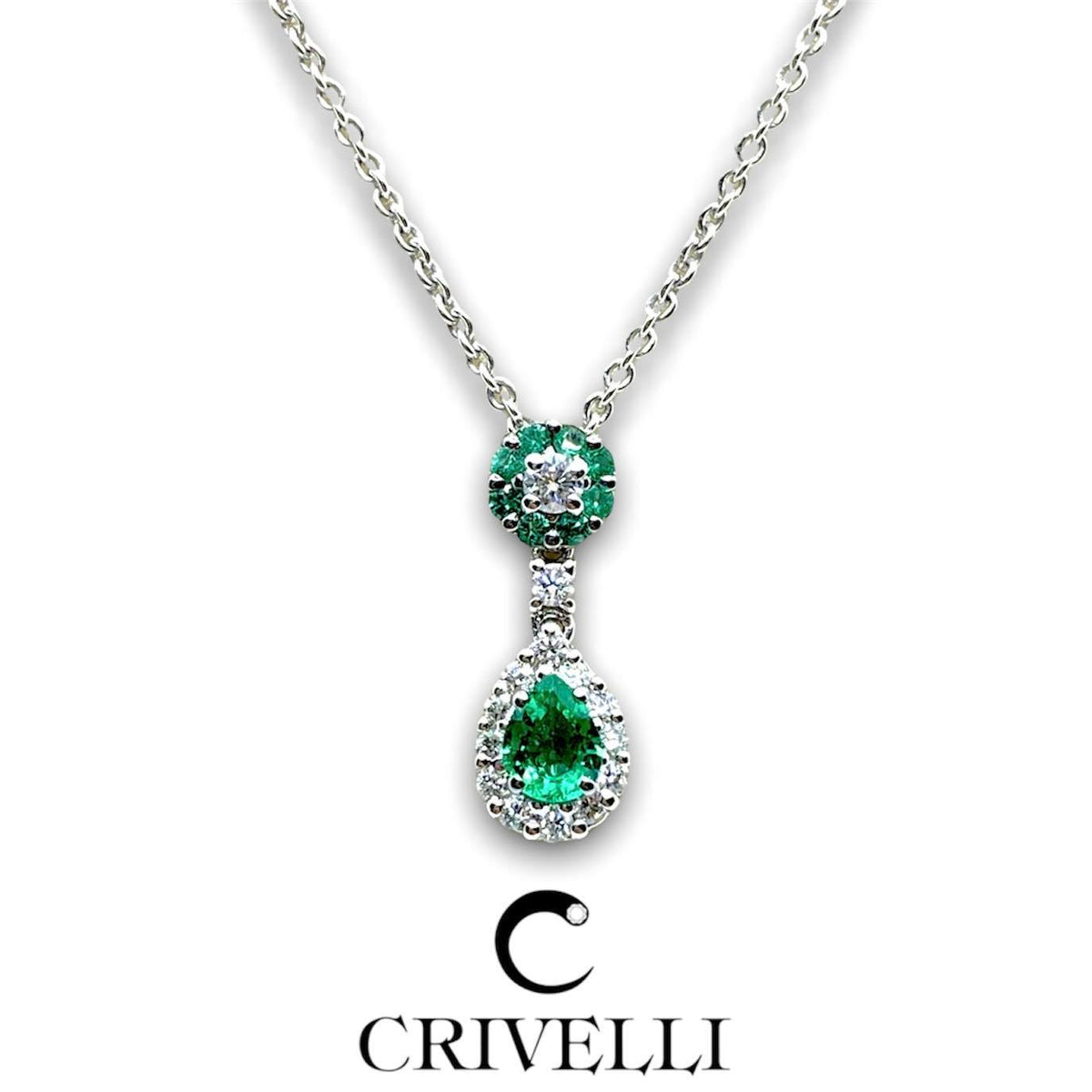 Collana Donna Crivelli con Smeraldo a Goccia e Diamanti