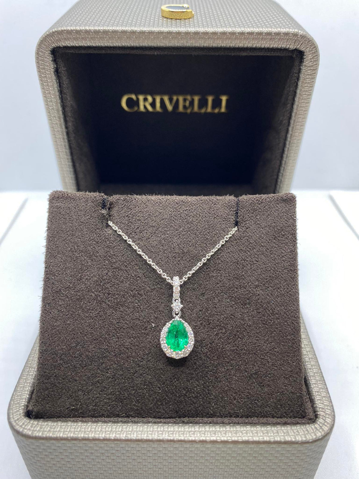 Collana Donna Crivelli con Smeraldo a Goccia e Diamanti