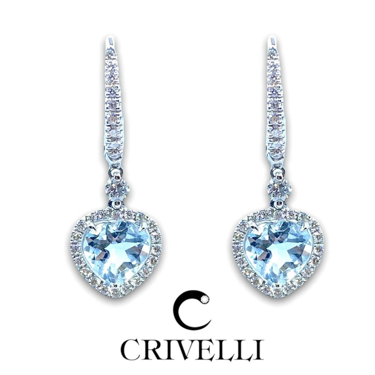 Orecchini Crivelli Pendenti con Acquamarina a Cuore e Diamanti