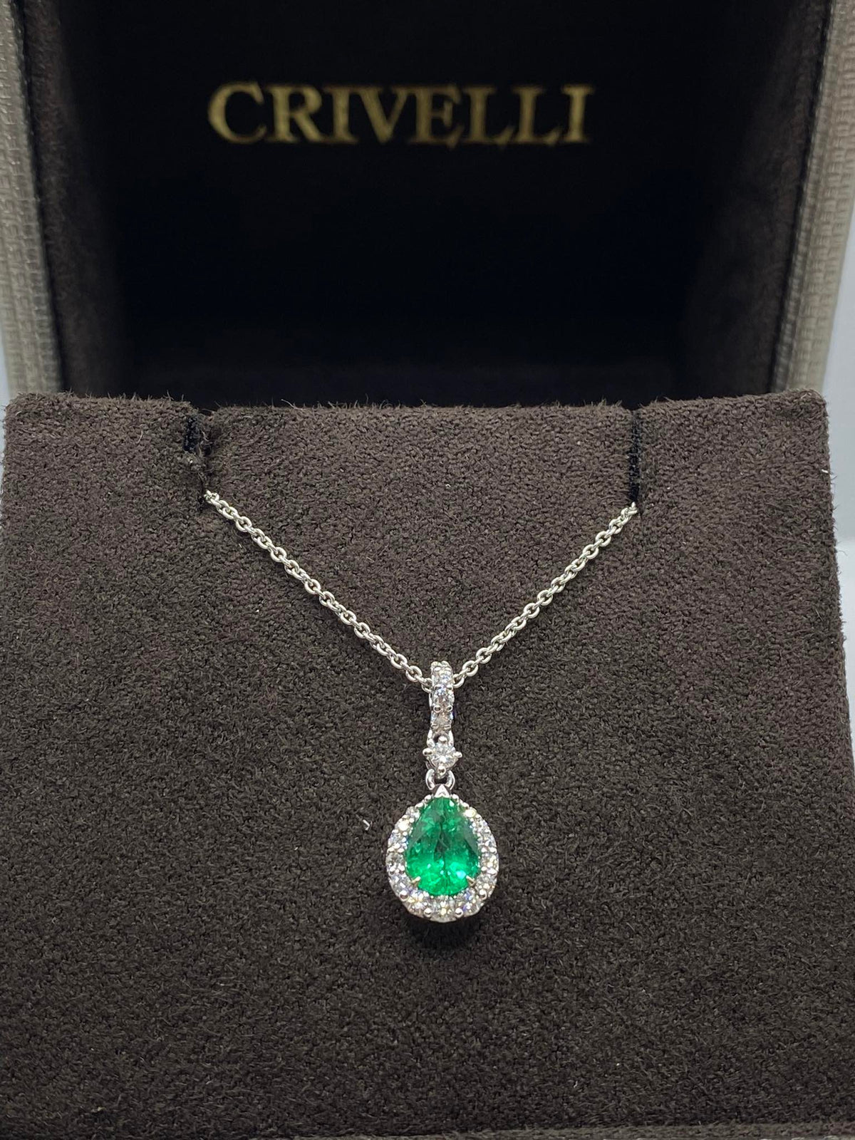 Collana Donna Crivelli con Smeraldo a Goccia e Diamanti