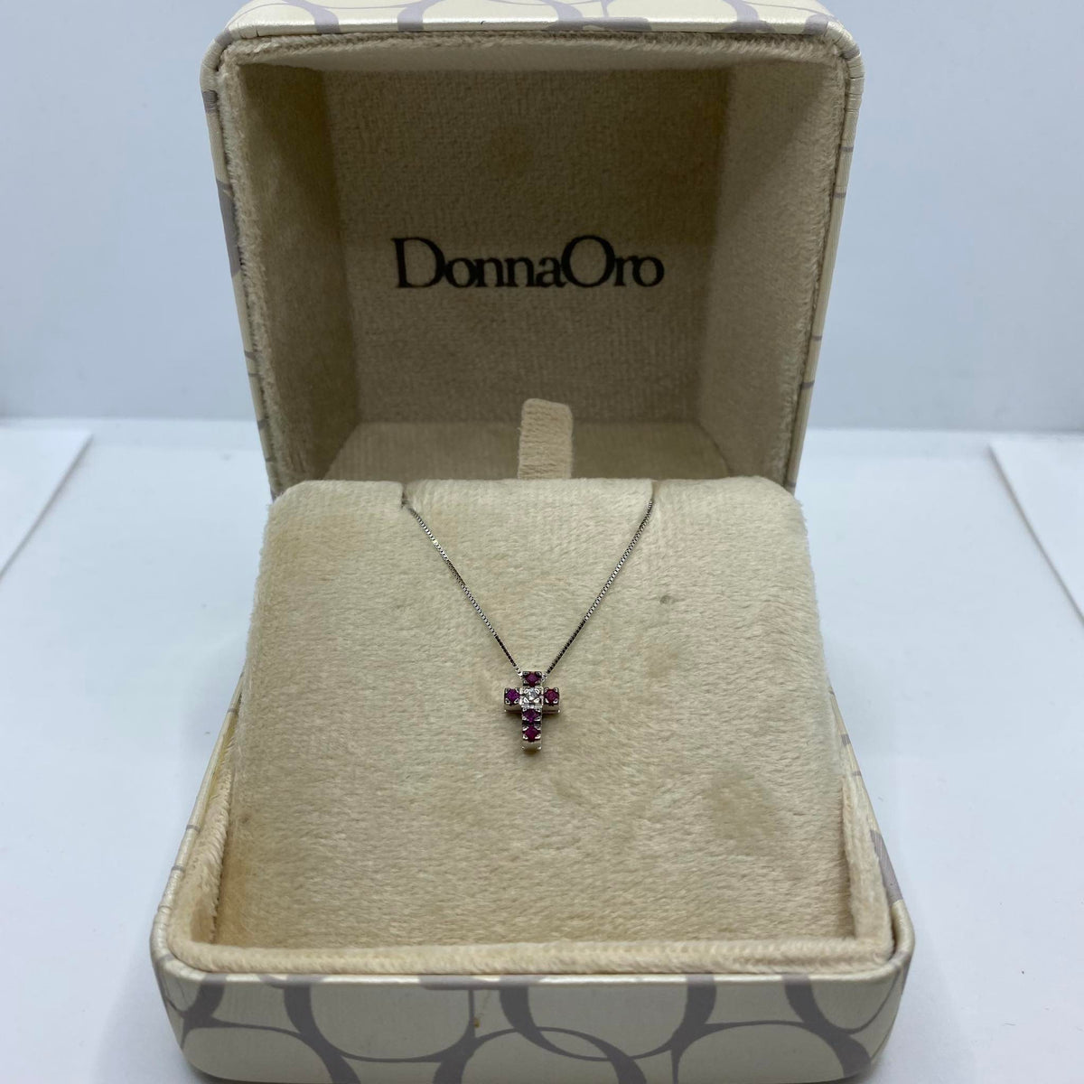 Collana Donna Oro 18KT con Croce di Rubini e Diamante
