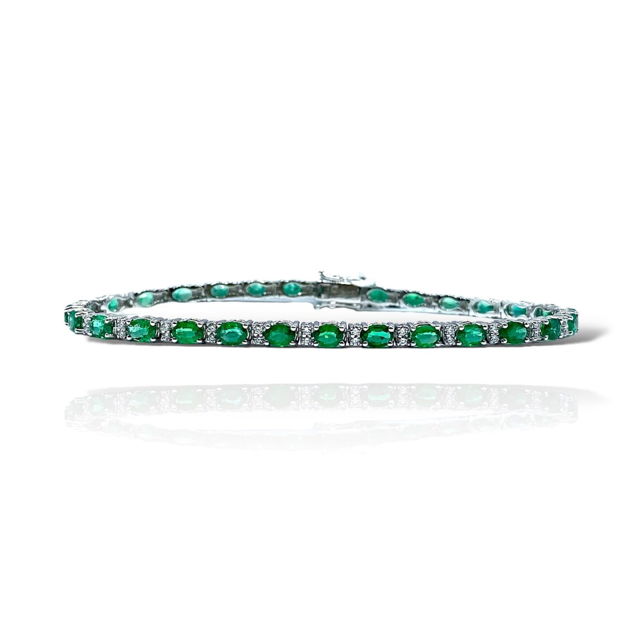Bracciale Tennis Crivelli in Oro 18KT con Smeraldi Ct. 4,20 e Diamanti