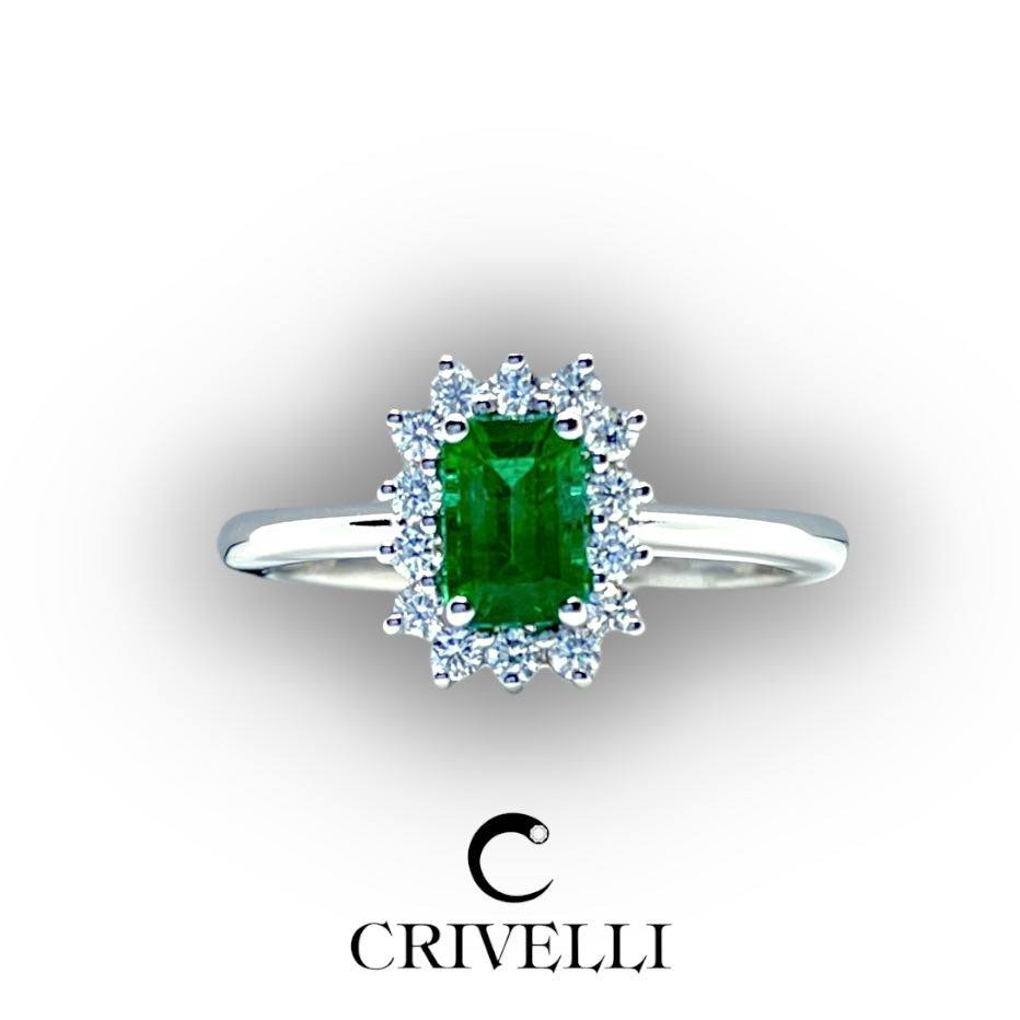 Anello Donna Crivelli con Diamanti e Smeraldo Ct. 0.69