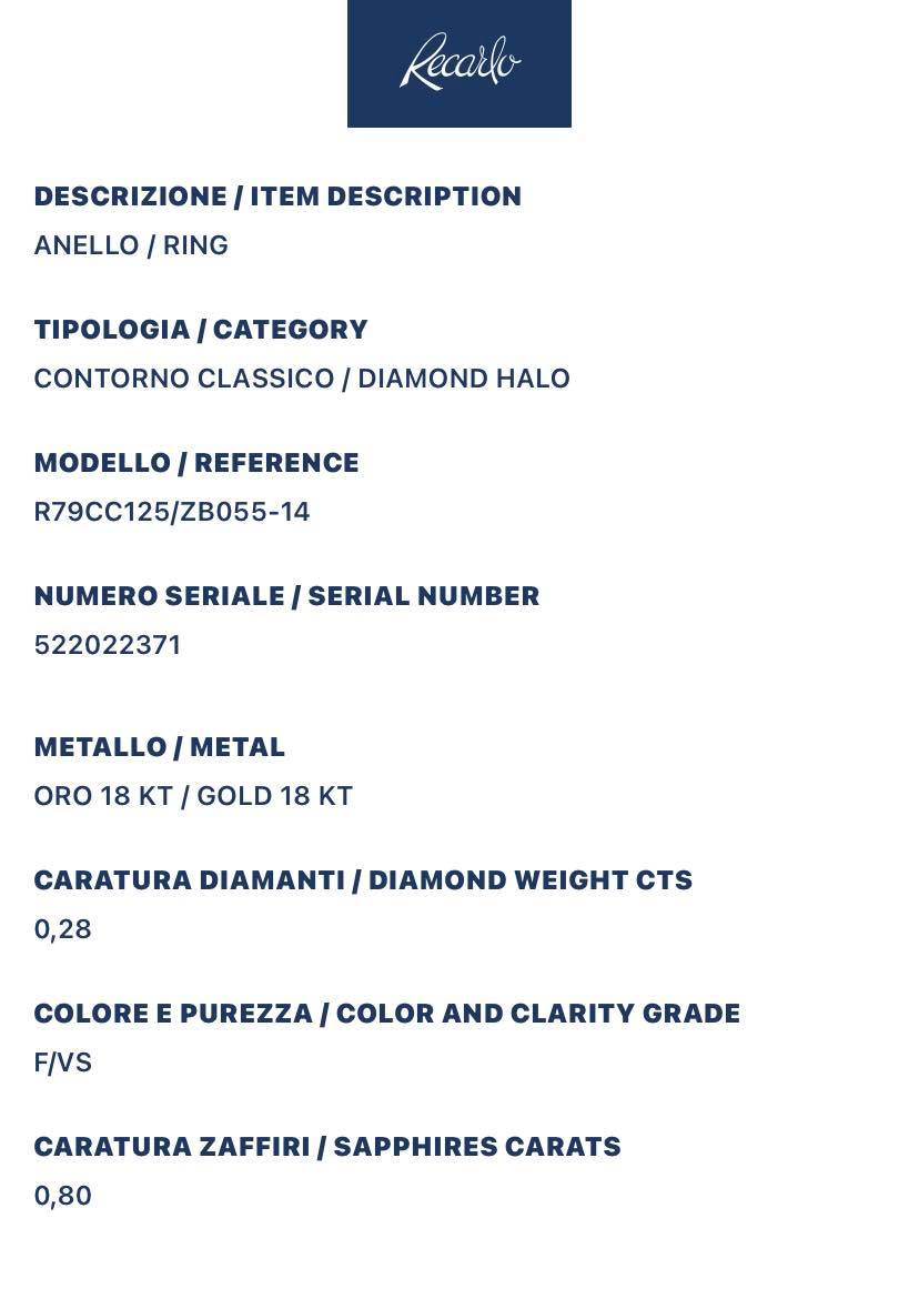 Anello Donna Recarlo con Diamanti e Zaffiro Ct. 0,80