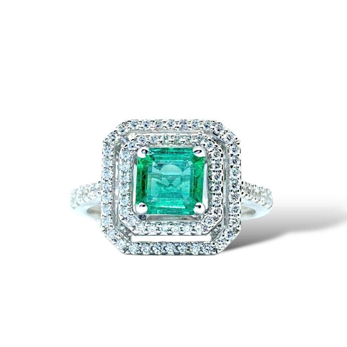 Anello Donna Oro 18KT con Smeraldo Ct 1.11 e Diamanti