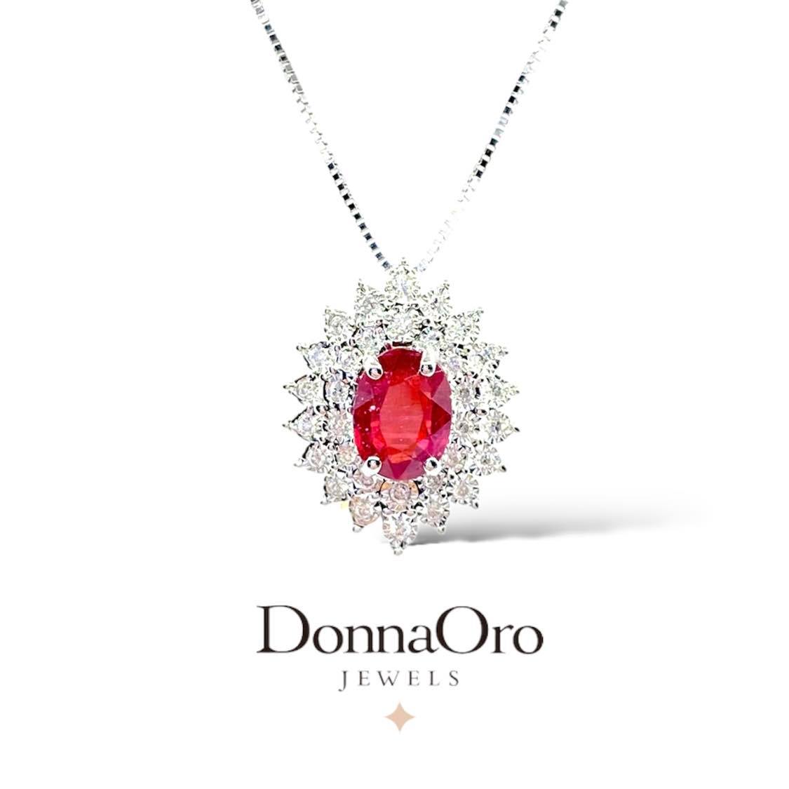 Collana Donna Oro 18KT con Rubino Ct 0.90 e Diamanti