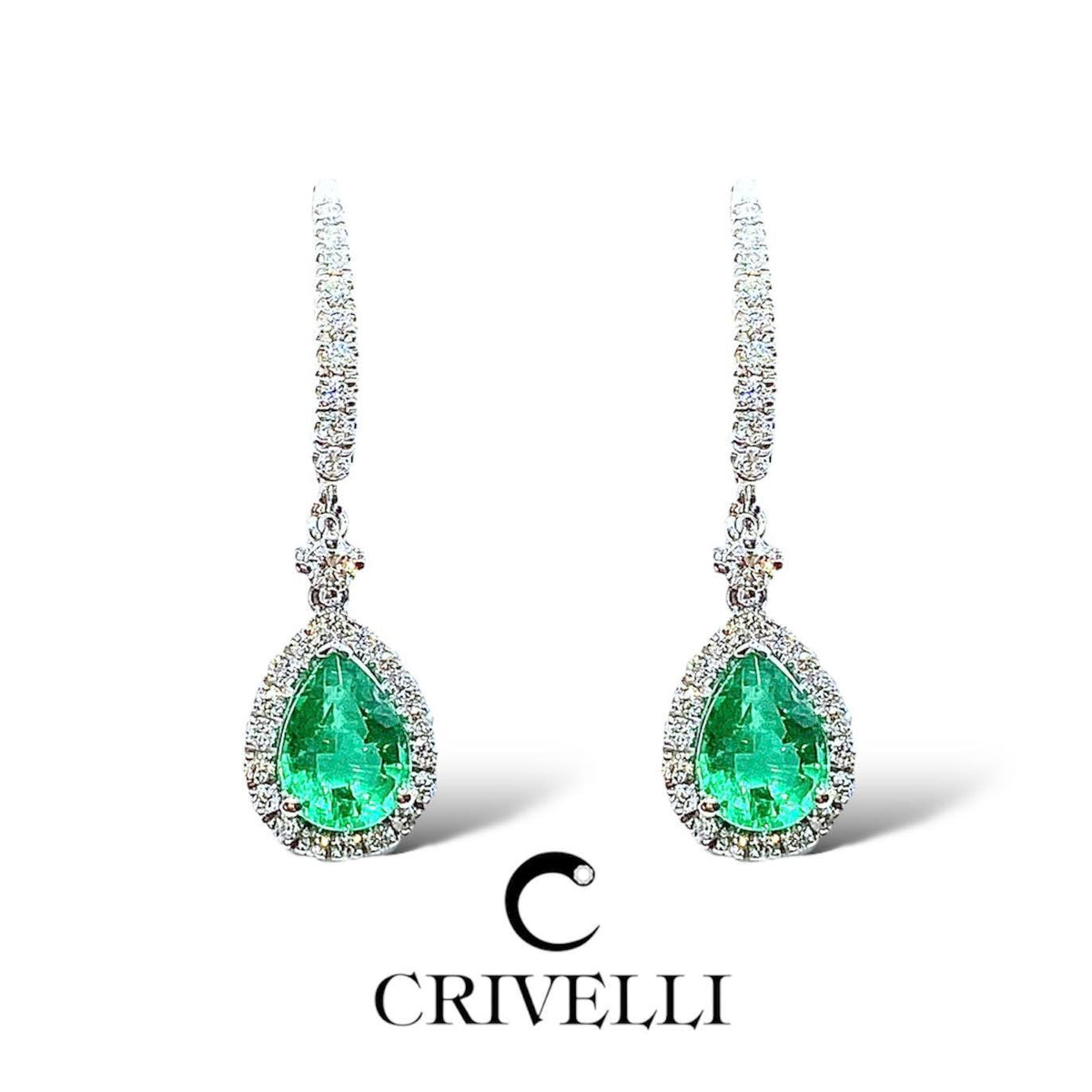 Orecchini Crivelli con Smeraldi Ct. 1,42 a Goccia e Diamanti
