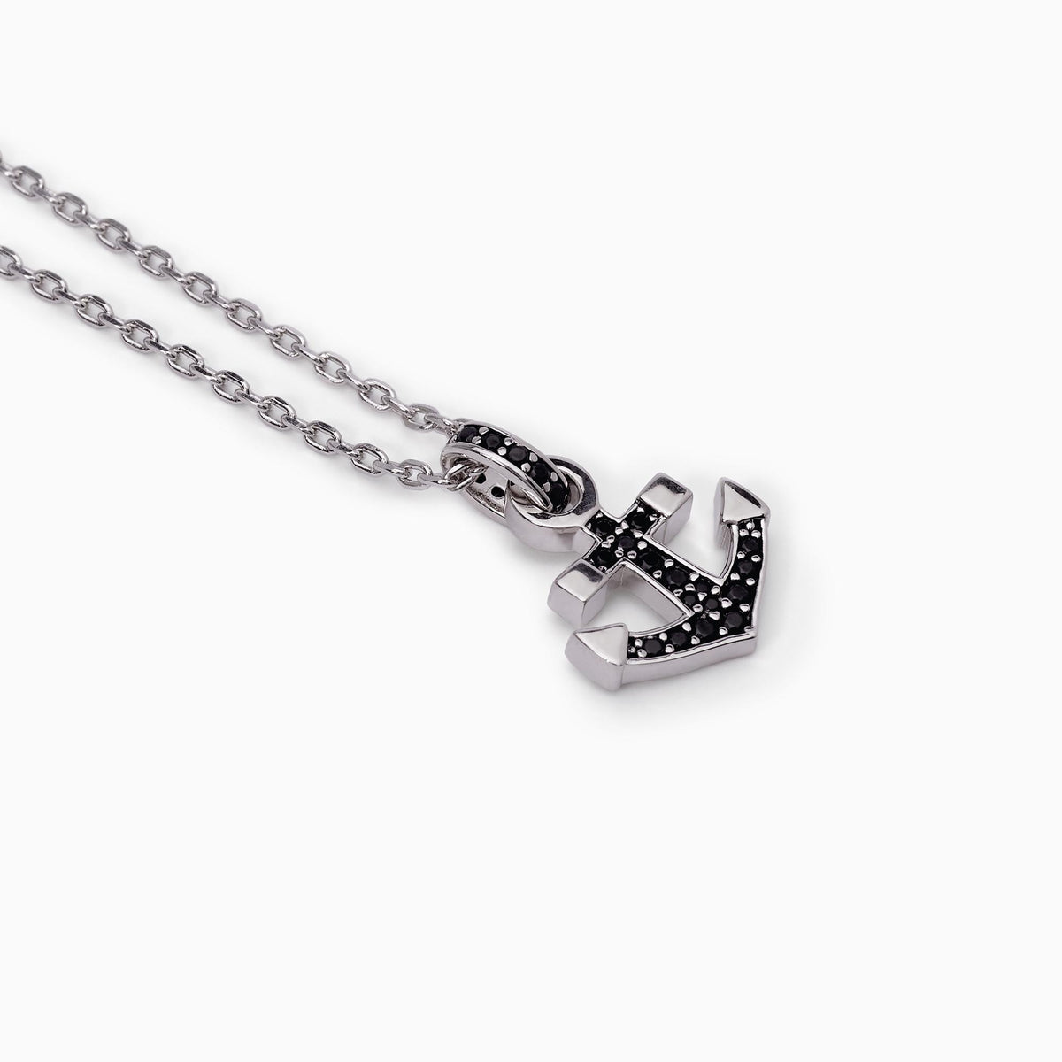 Collana Mabina Uomo in Argento e Zirconi Neri con Ancora