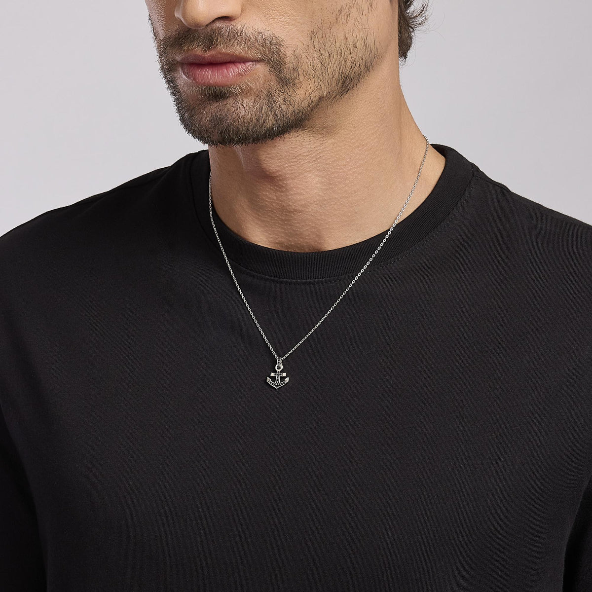 Collana Mabina Uomo in Argento e Zirconi Neri con Ancora