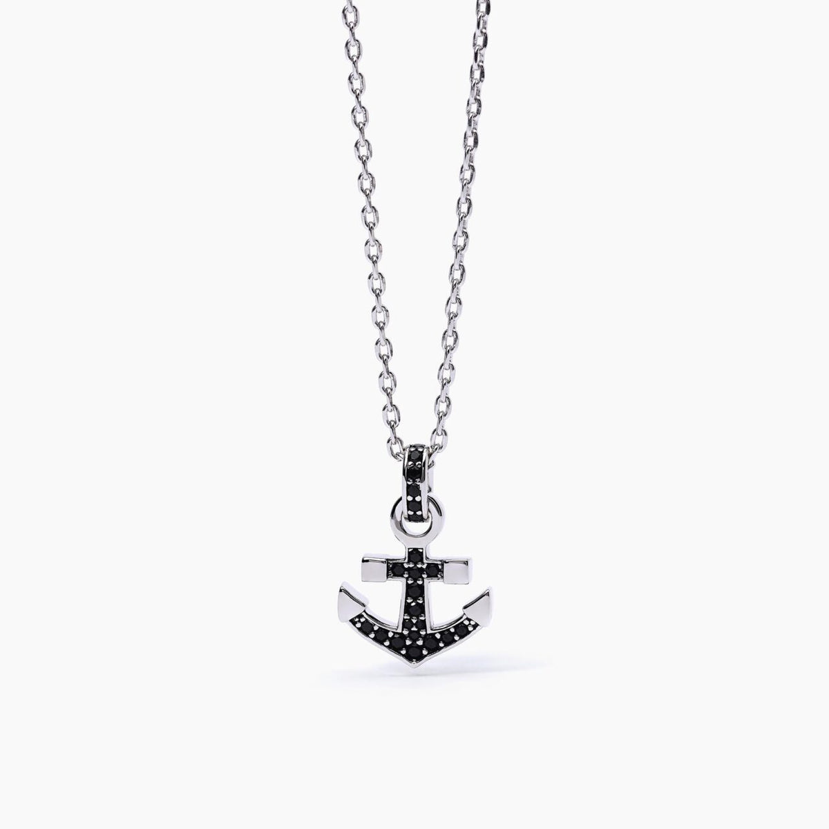 Collana Mabina Uomo in Argento e Zirconi Neri con Ancora
