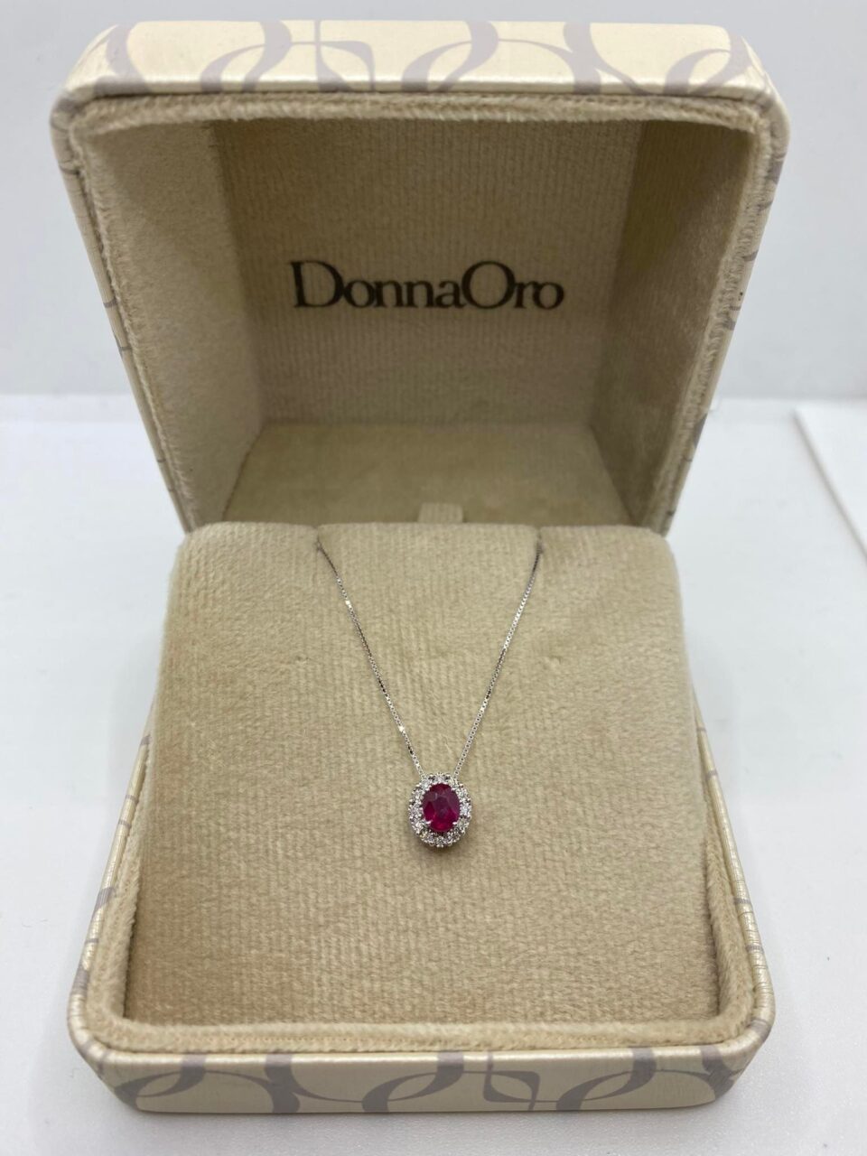 Collana Donna Oro 18KT con Rubino Ct 0.42 e Diamanti