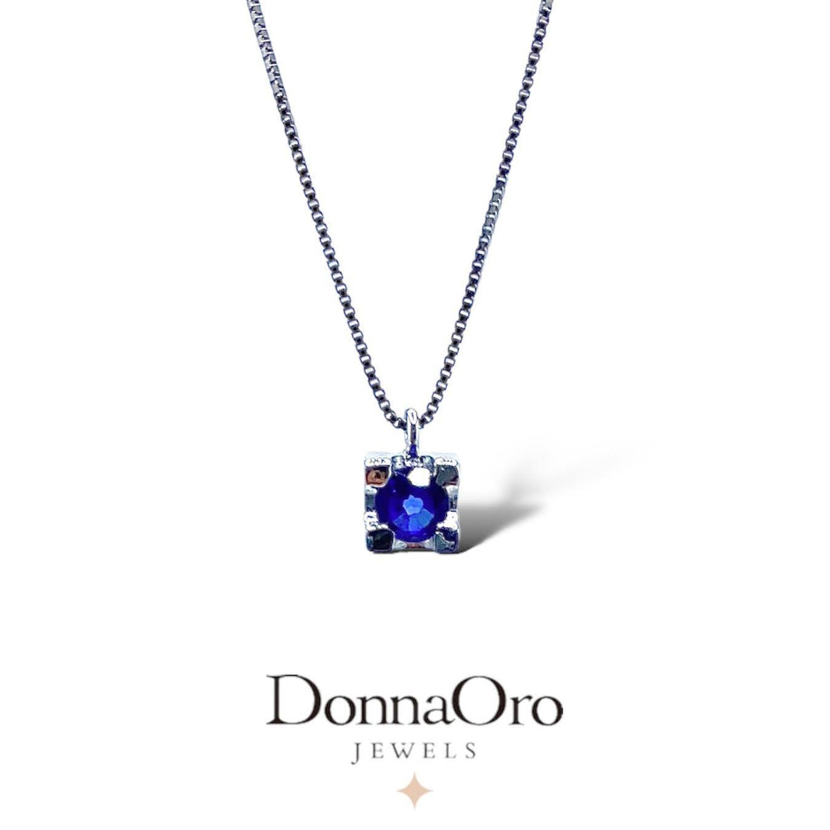 Collana Donna Oro 18KT Punto Luce con Zaffiro Ct 0.16