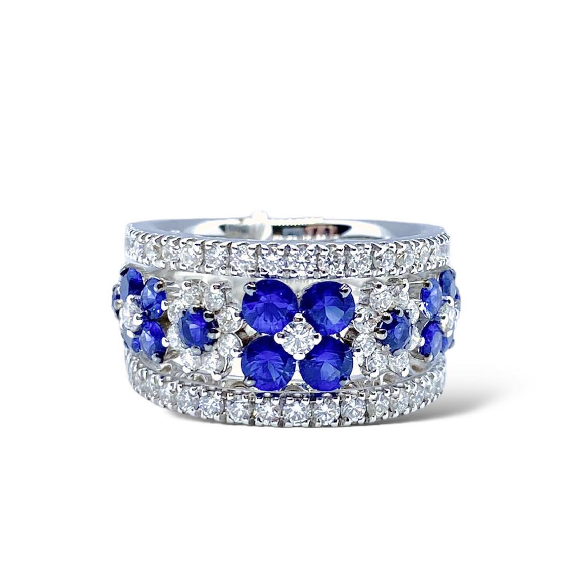 Anello Fascione Donna Crivelli Con Zaffiri Ct 1.80 e Diamanti