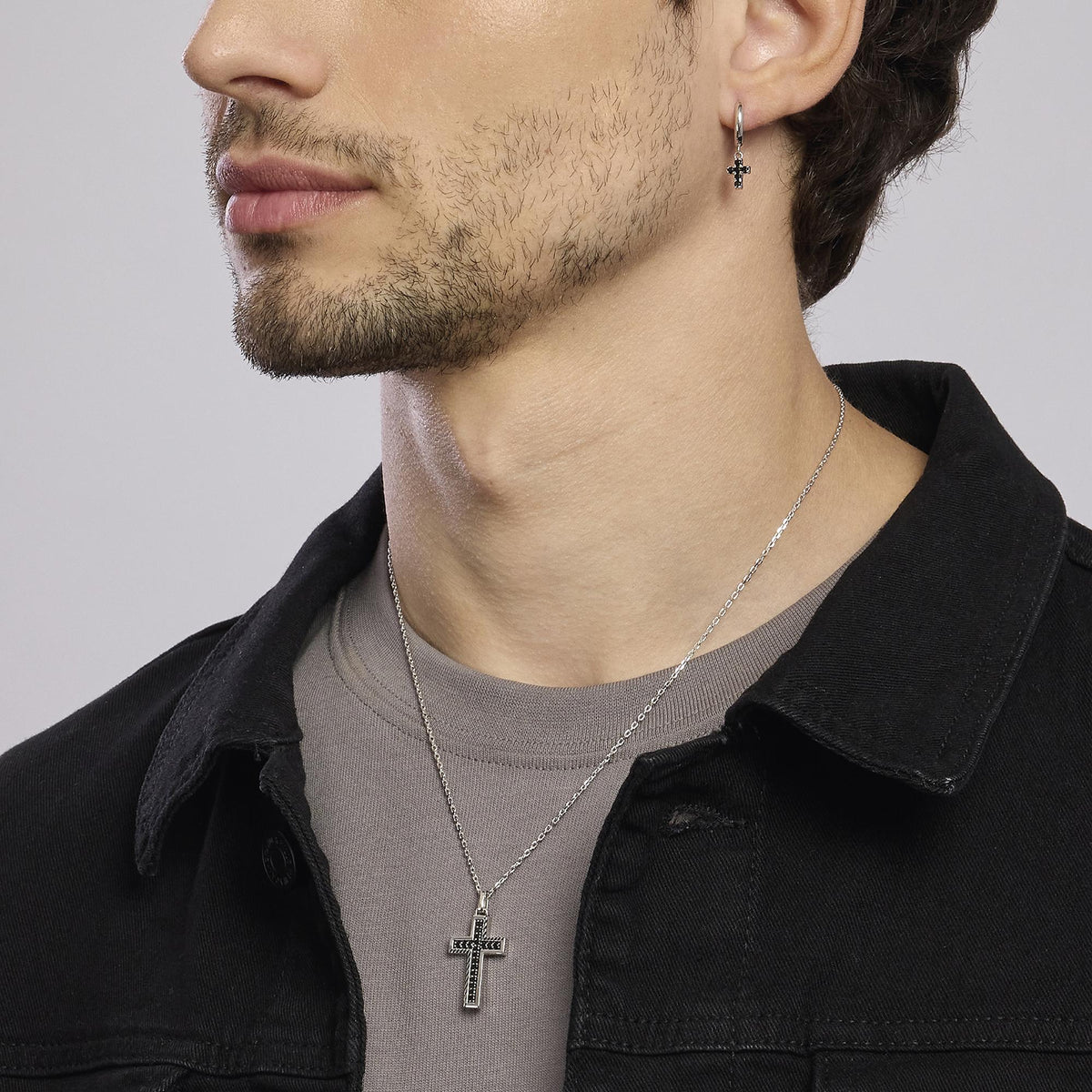 Collana da Uomo Mabina in Argento e Zirconi Neri