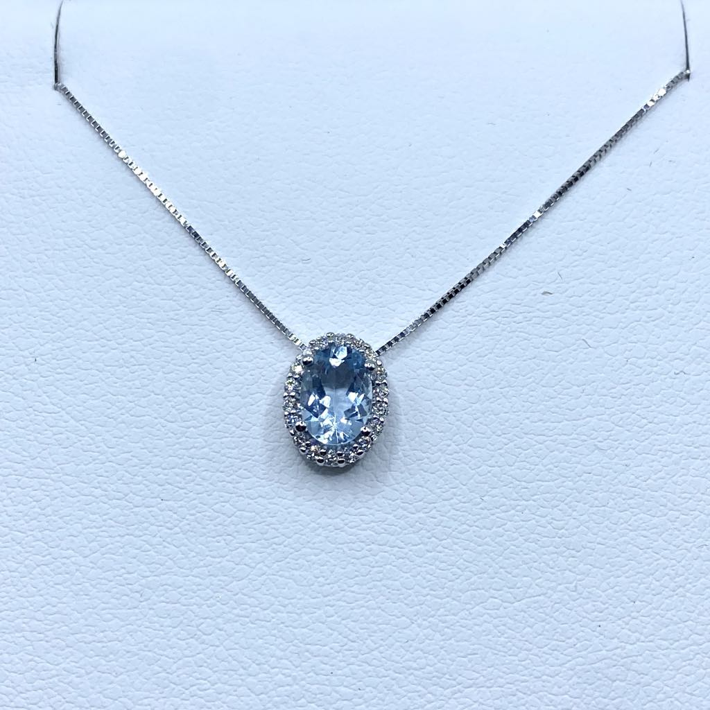 Collana Miluna in Oro 18KT 18KT con Diamanti e Acquamarina Ct. 0,67