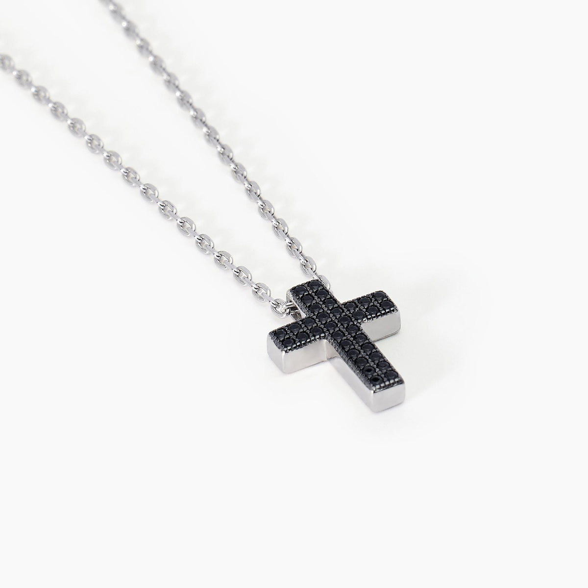 Collana Uomo Mabina co Croce in Argento e Zirconi Neri
