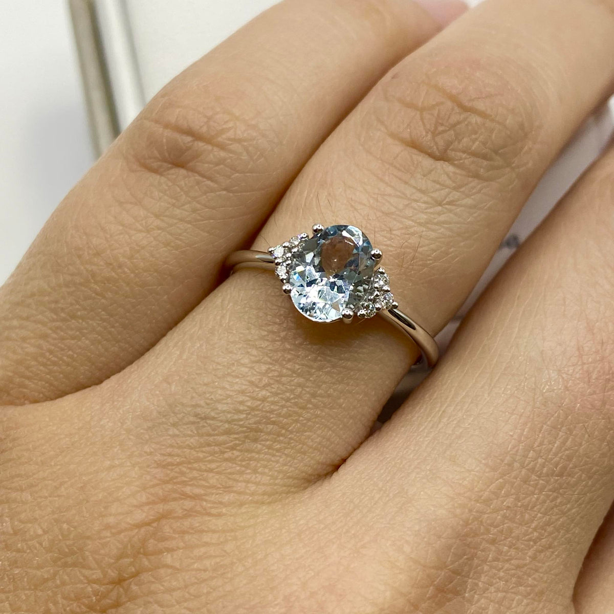 Anello Miluna in Oro 18KT 18KT con Diamanti e Acquamarina Ct. 1,00