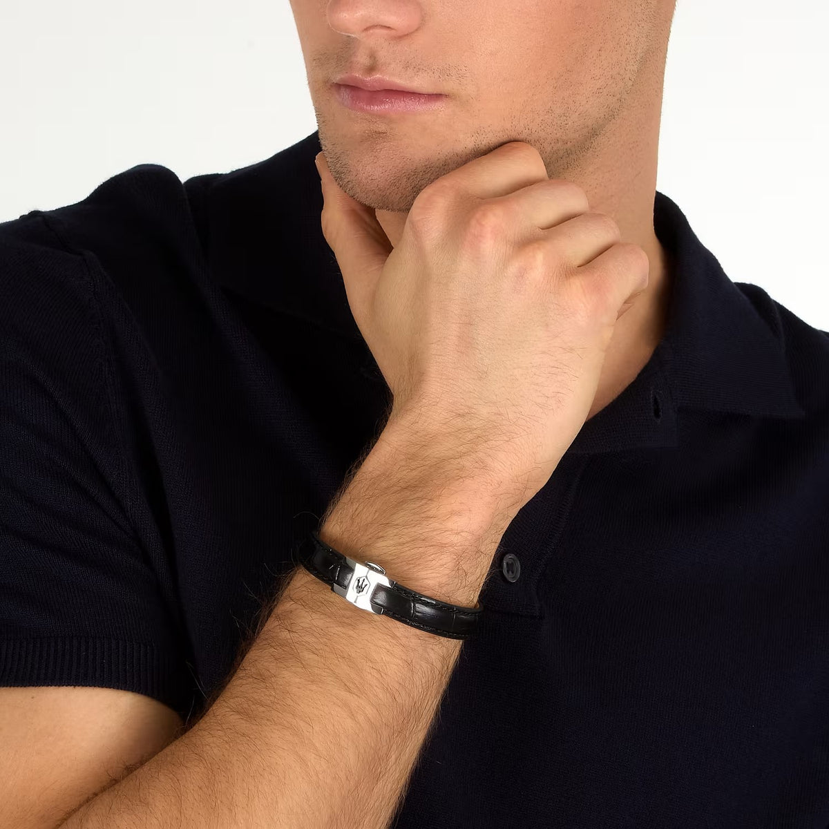 Bracciale Uomo Maserati in Acciaio e Pelle Nera