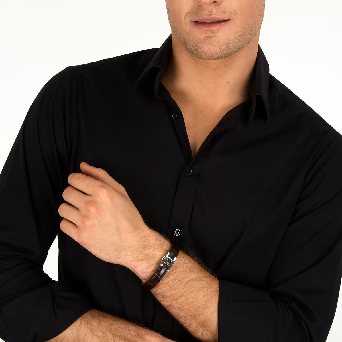 Bracciale Uomo Maserati in Acciaio e Pelle Marrone