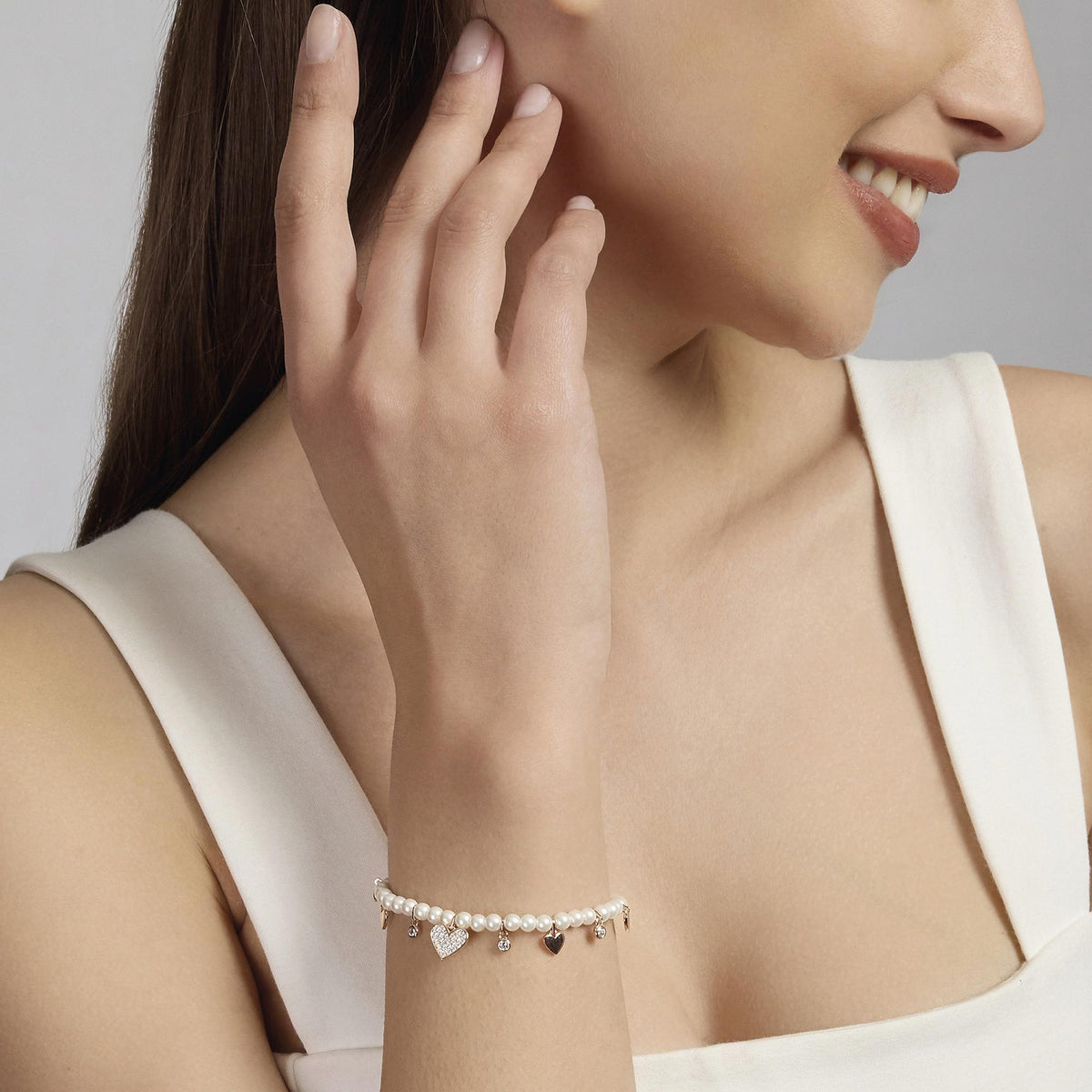 Bracciale Donna Mabina in Argento Rosè con Perle e Zirconi