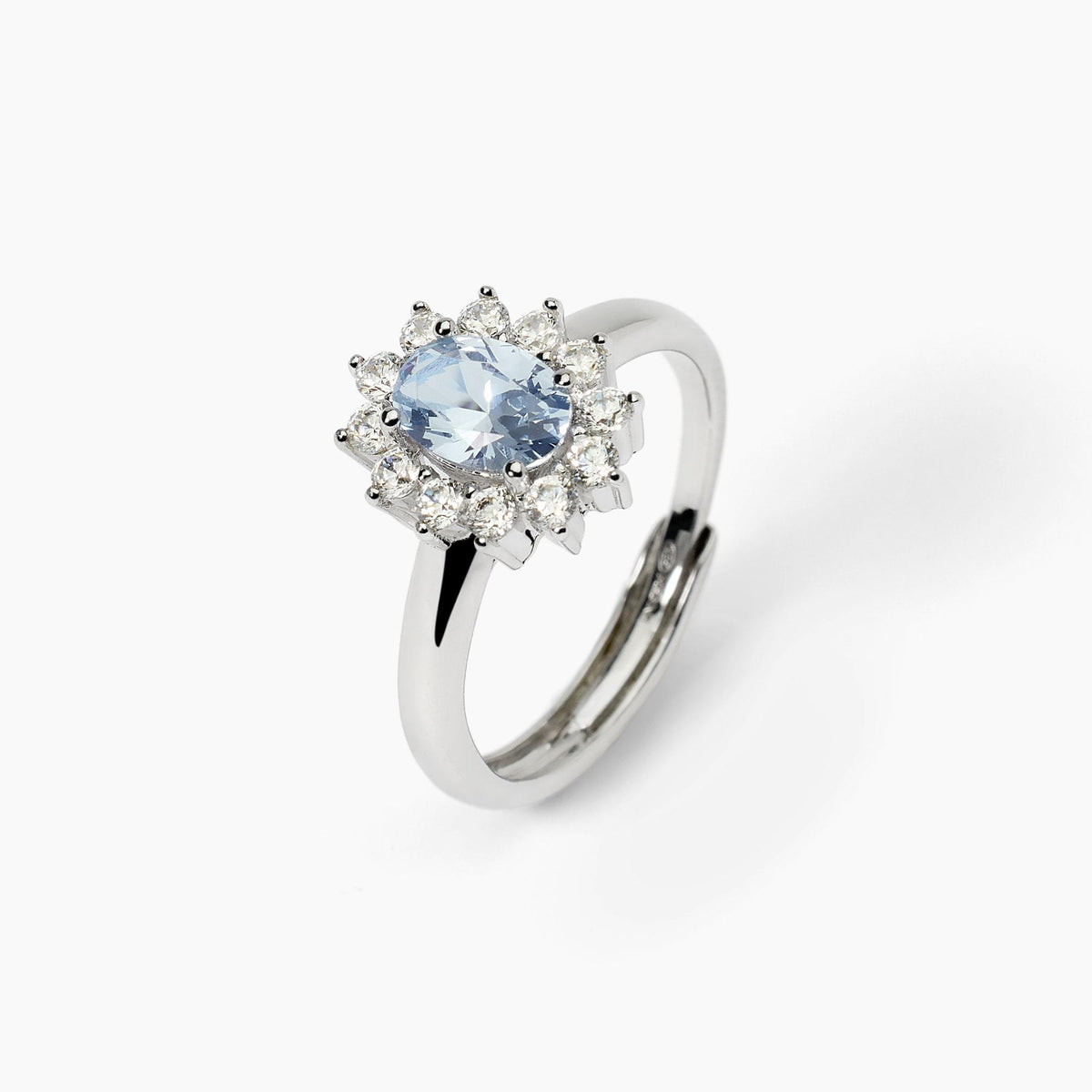 Anello Rosetta Mabina in Argento con Zirconi e Acquamarina Sintetica