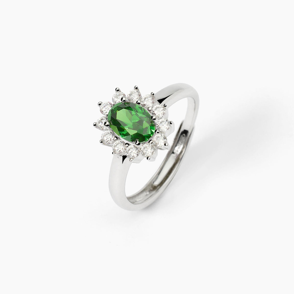 Anello Rosetta Mabina in Argento con Zirconi e Smeraldo Sintetico