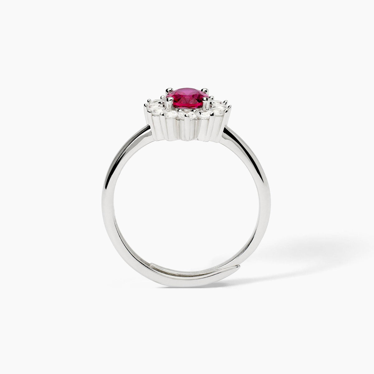 Anello Rosetta Mabina in Argento con Zirconi e Rubino Sintetico