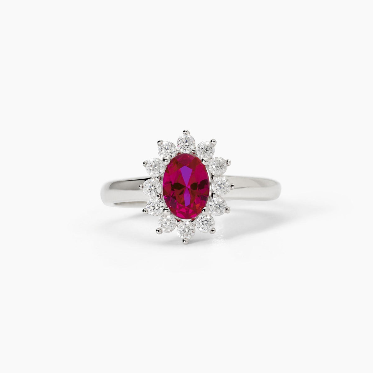 Anello Rosetta Mabina in Argento con Zirconi e Rubino Sintetico