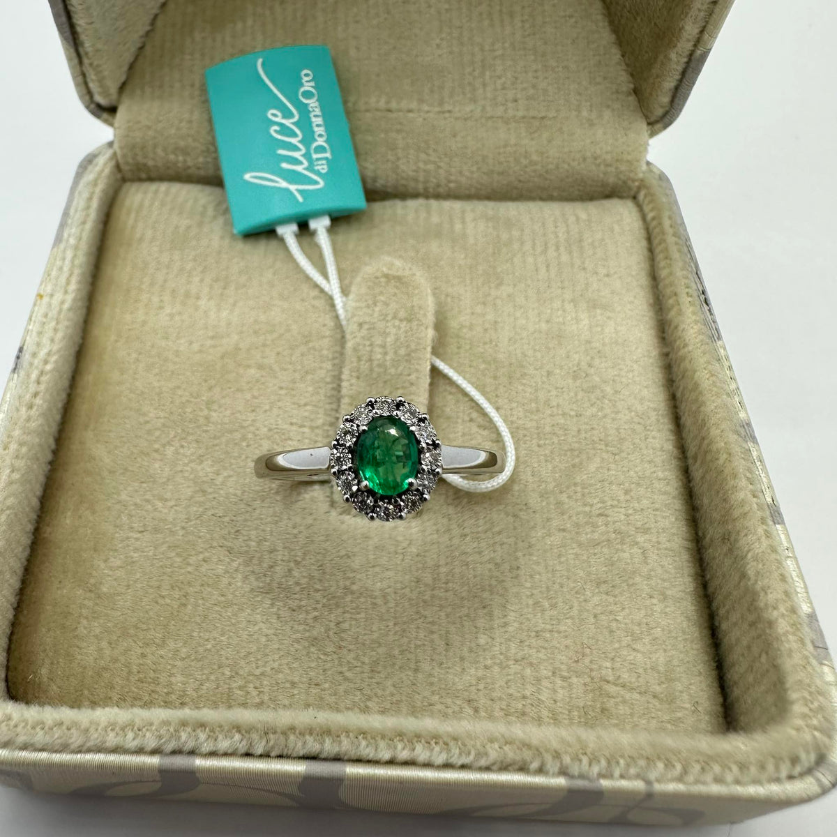 Anello Donna Oro 18KT con Diamanti e Smeraldo Ct. 0,35