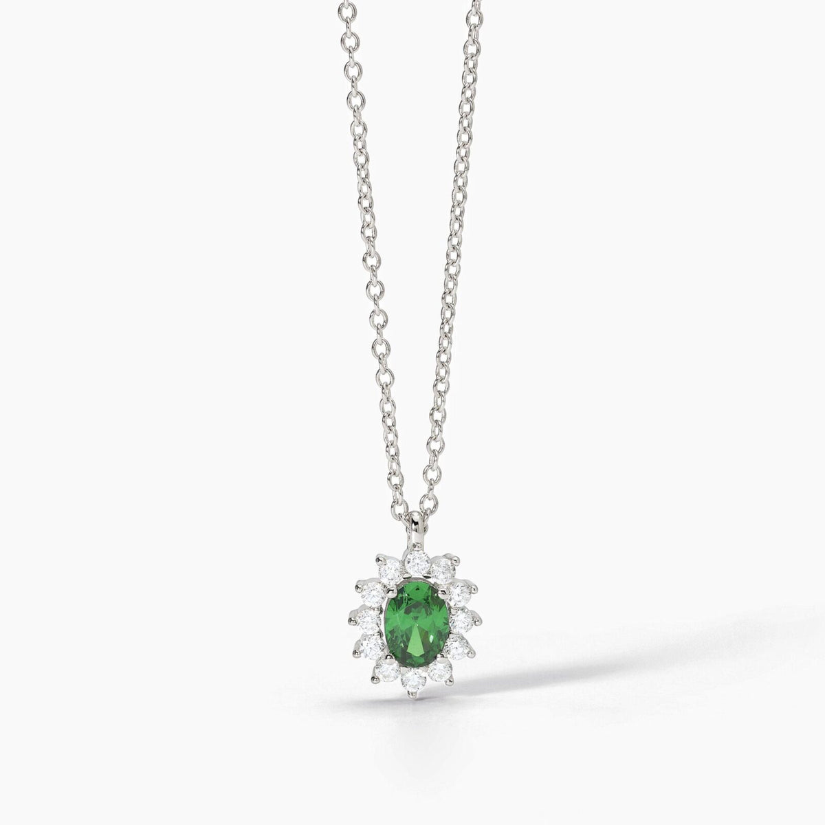 Collana Donna Mabina in Argento con Zirconi e Smeraldo Sintetico