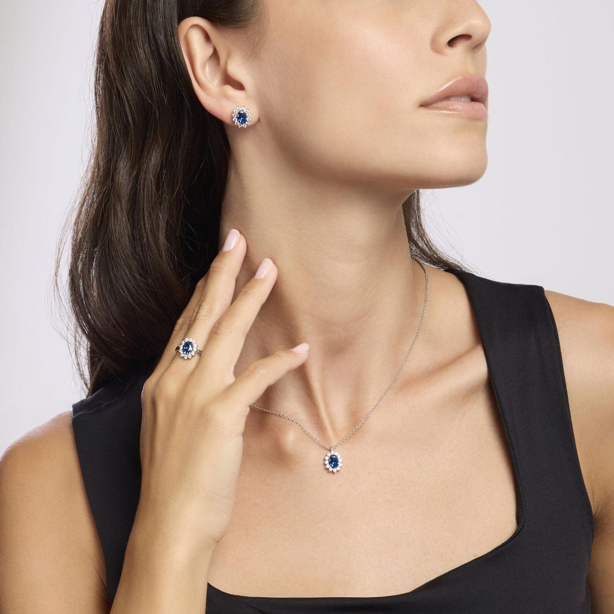 Collana Donna Mabina in Argento con Zirconi e Zaffiro Sintetico