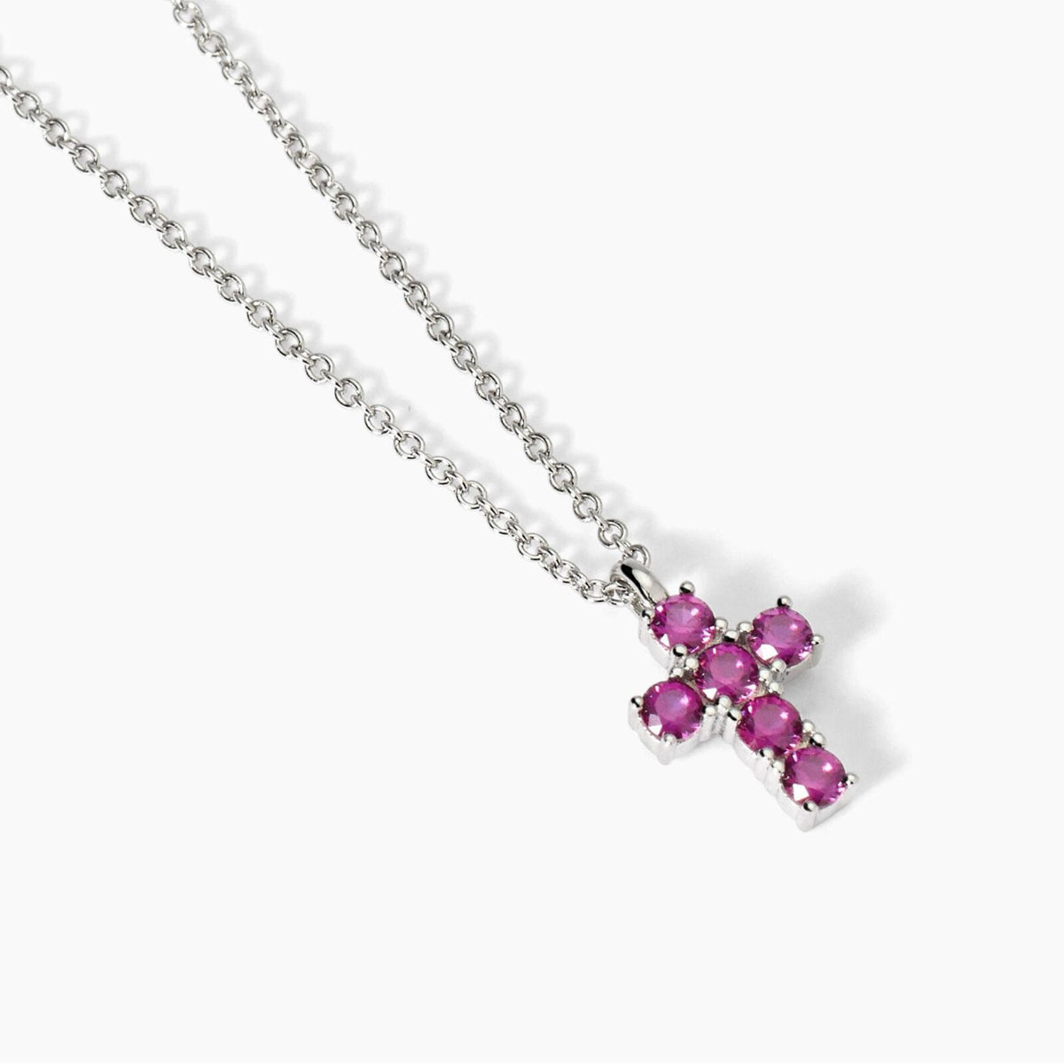 Collana con Croce Mabina in Argento con Rubini Sintetici