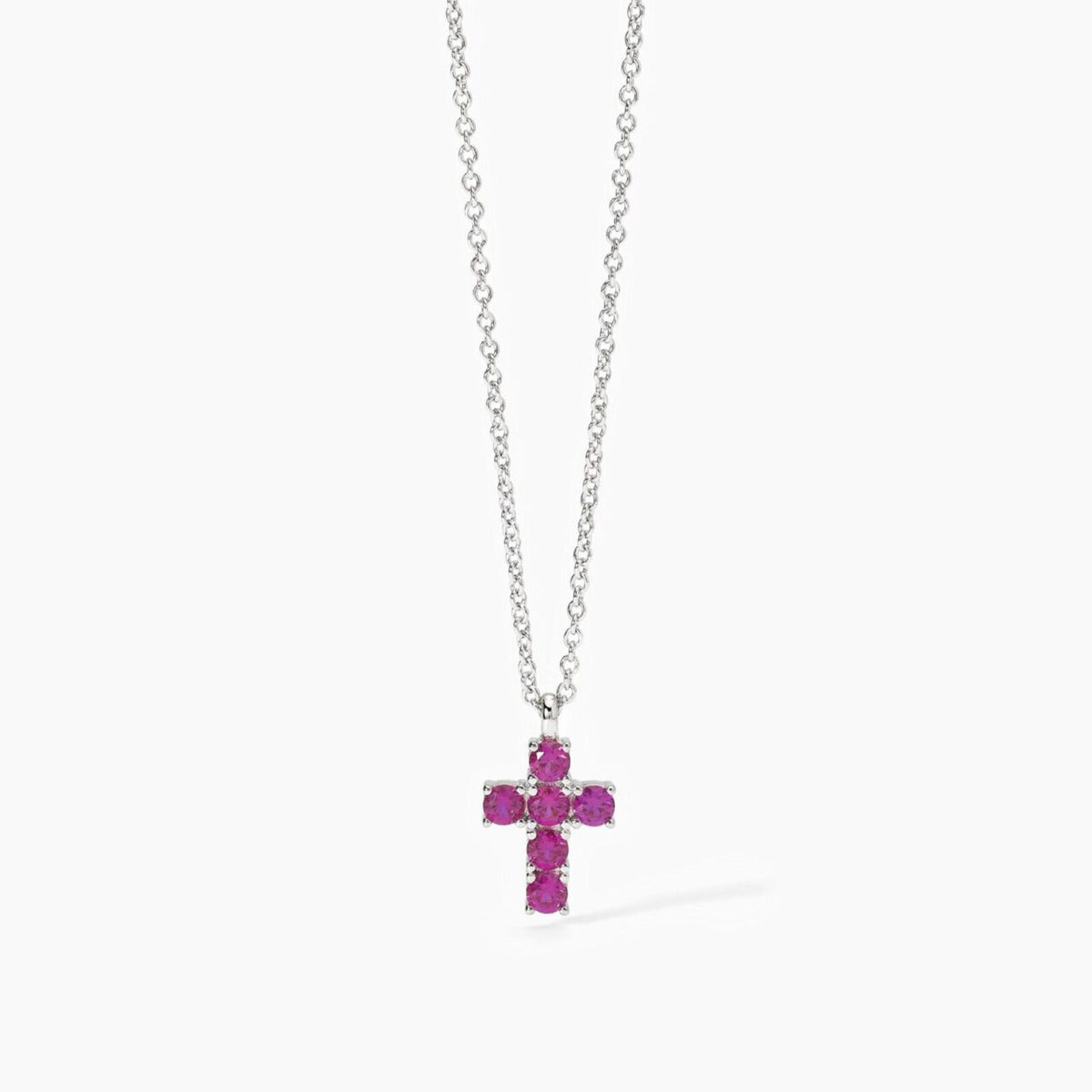 Collana con Croce Mabina in Argento con Rubini Sintetici