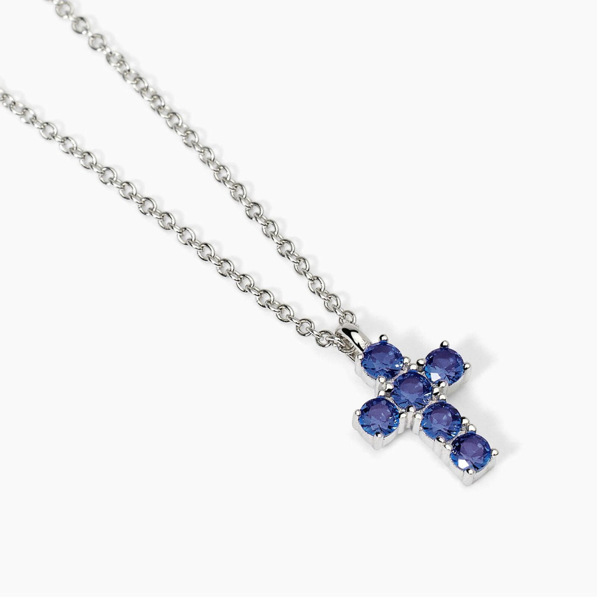 Collana con Croce Mabina in Argento con Zaffiri Sintetici