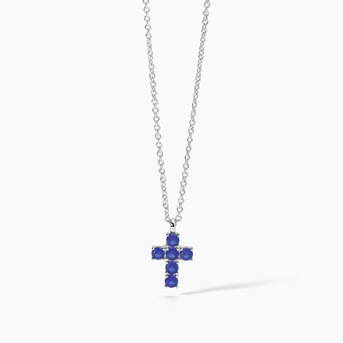 Collana con Croce Mabina in Argento con Zaffiri Sintetici