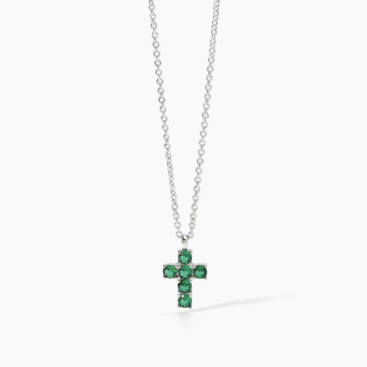 Collana con Croce Mabina in Argento con Smeraldi Sintetici