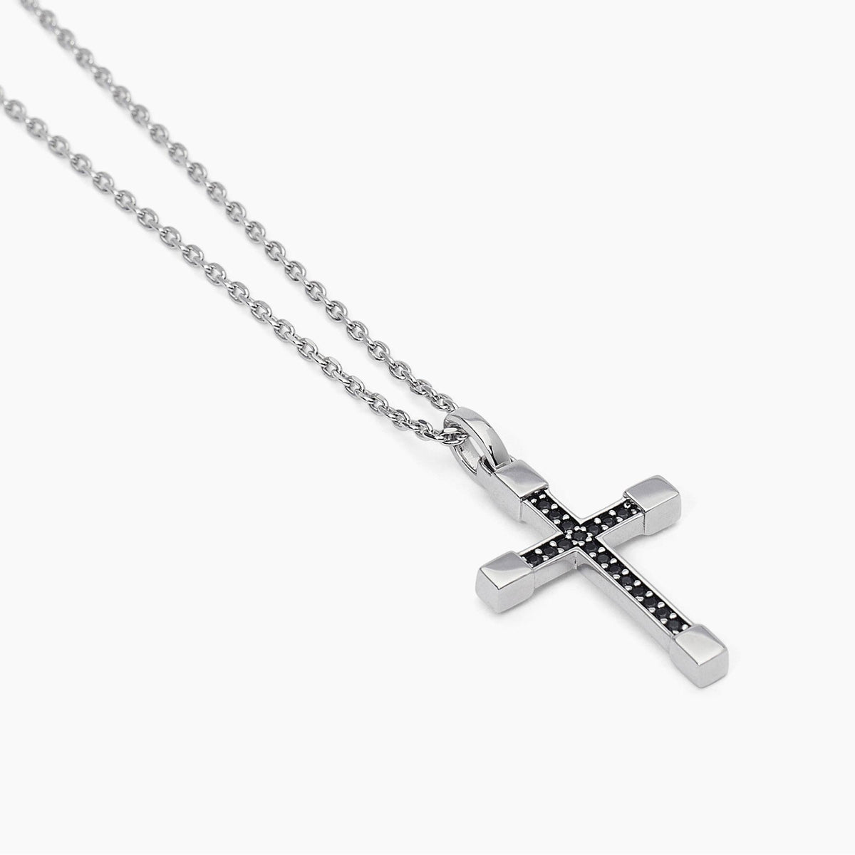 Collana Uomo Mabina in Argento e Zirconi Neri con Croce
