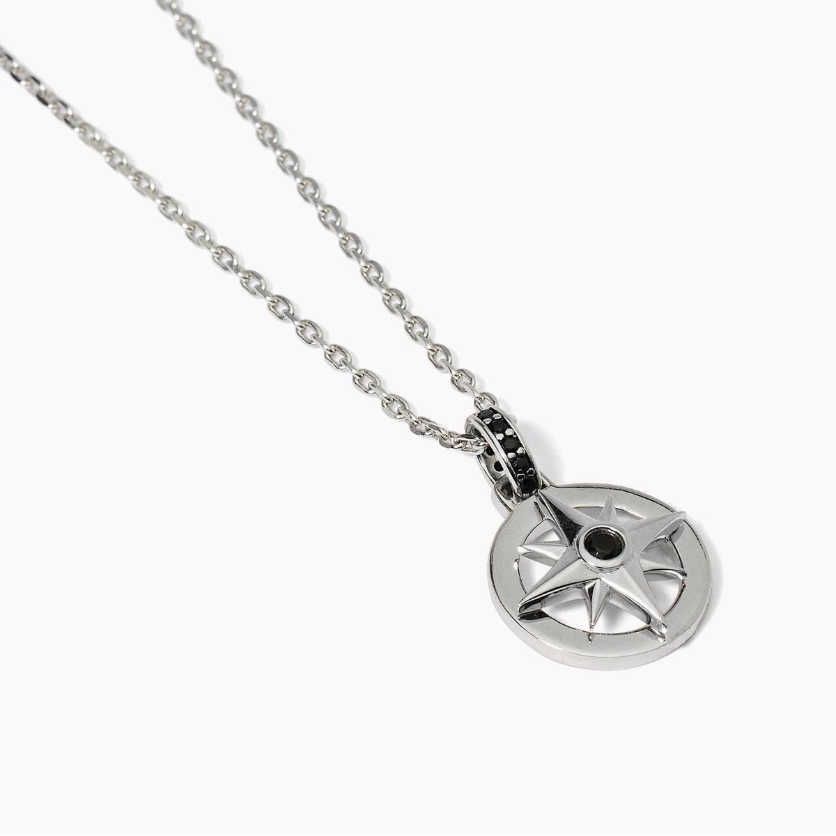 Collana Uomo Mabina in Argento e Zirconi Neri con Rosa dei Venti