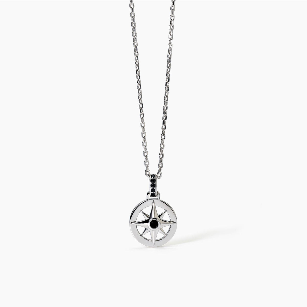 Collana Uomo Mabina in Argento e Zirconi Neri con Rosa dei Venti