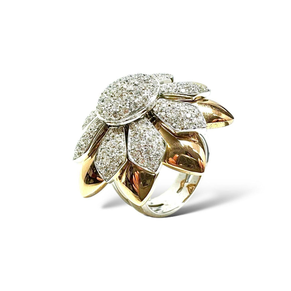 Anello Dartizio Gioielli a Fiore in Oro 18KT 18KT e Rosè con Diamanti