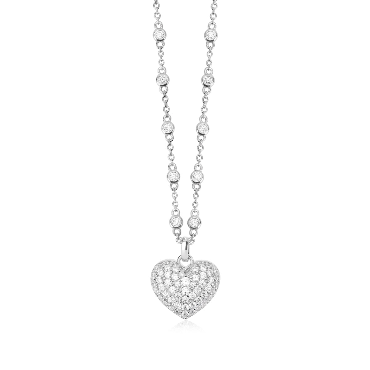 Collana Donna Mabina in Argento e Ziirconi con Cuore Pavè Pendente 553412