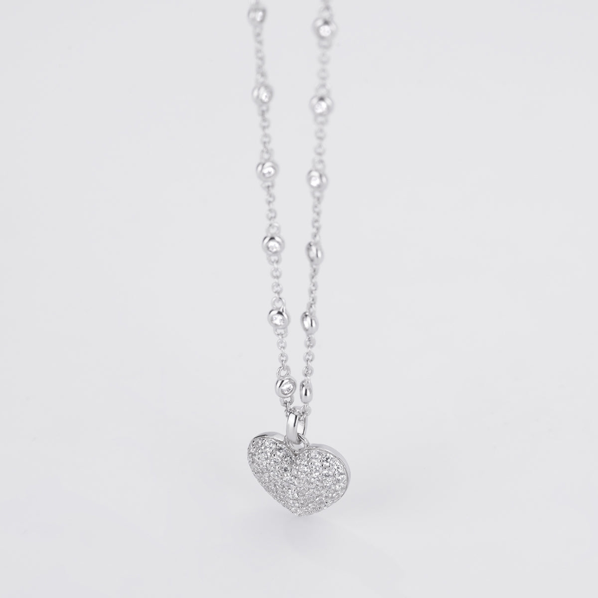 Collana Donna Mabina in Argento e Ziirconi con Cuore Pavè Pendente 553412