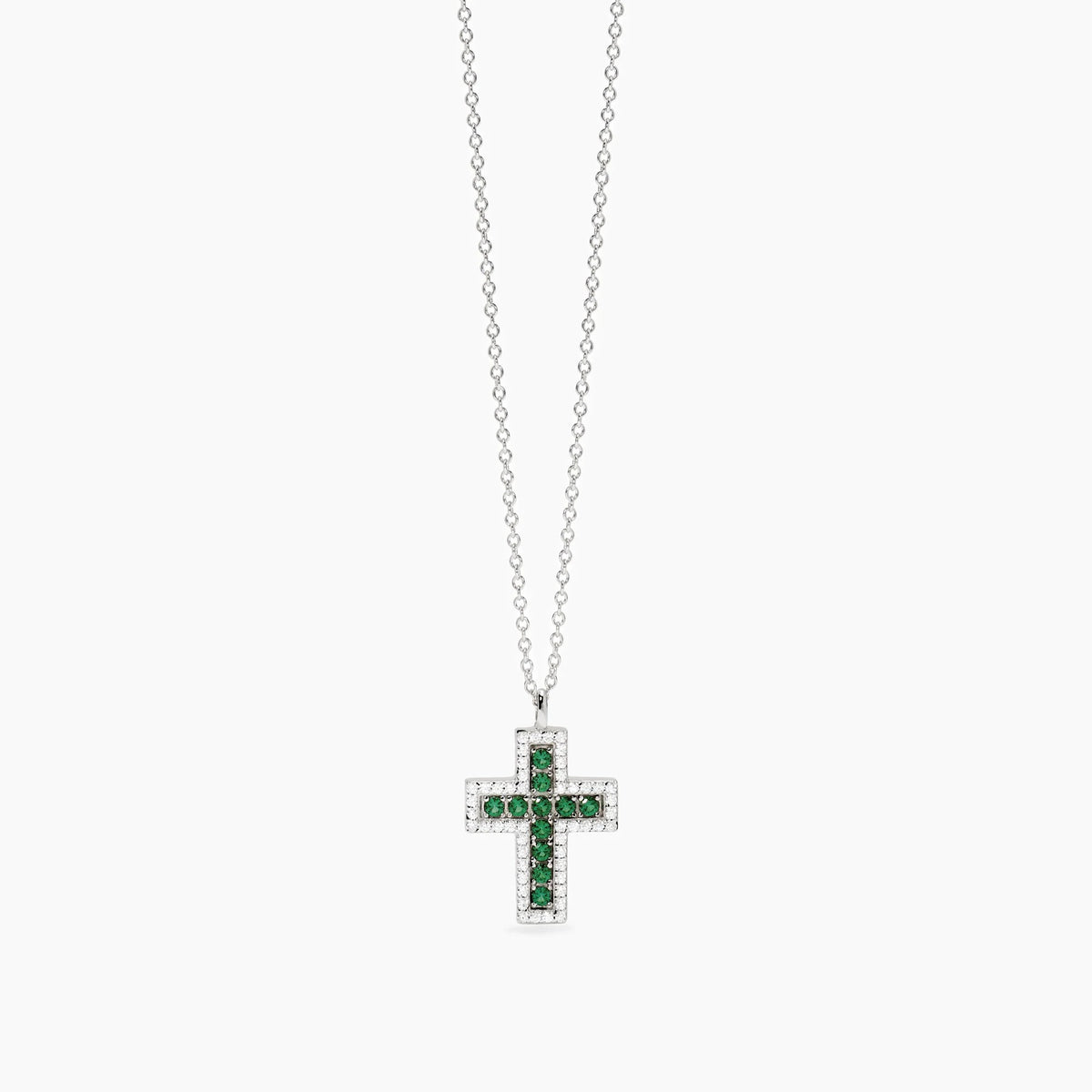 Collana con Croce Mabina in Argento con Zirconi e Smeraldi Sintetici