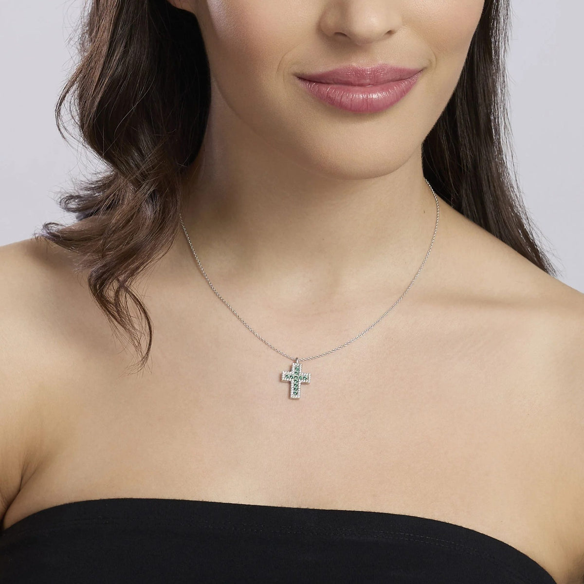 Collana con Croce Mabina in Argento con Zirconi e Zaffiri Sintetici